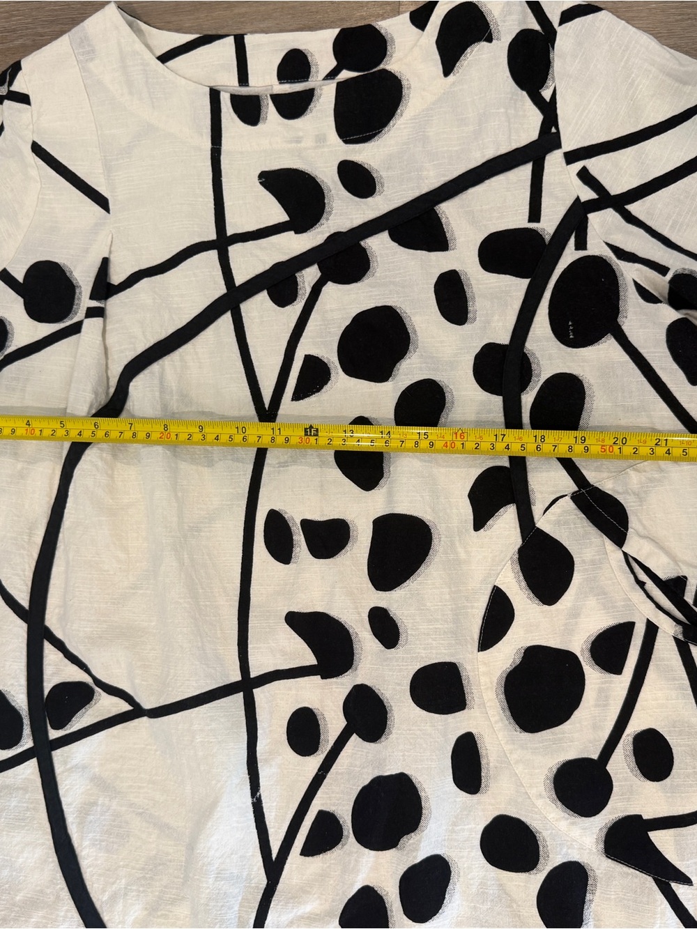 MONA LISA White Midi Dress with Black Abstract Print, loose fit